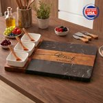 Personalized Engraved Name Marble 11 Pcs Cutting Board Coaster Set with Ceramic Bowl Made in USA Father's Day Kitchenware Gift for Family Father
