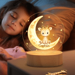 Personalised Cute Cartoon Animal Moon Acrylic LED Night Light with Name and Wooden Base Bedside Decor Birthday Gift for Kids New Parents