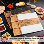 Personalized Engraved Text Acacia Wood Marble Texture 11 Pcs Cutting Board Coaster Set with Bowl and Spoon Ship from USA Mother's Day Gift for Mom