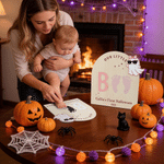 Personalised Ghost Bat Wooden DIY Footprint Art Sign with Name and Year Baby's First Halloween Gift for Baby New Parent