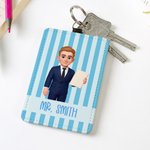 Personalised Colourful Stripe 3D-Effect Artwork ID Card Badge Holder with Title and Surname Teacher's Day Appreciation Gift for Teachers