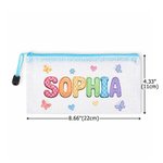 Personalized Oil Painting Style Butterfly Heart Waterproof Portable Mesh Pencil Pouch with Name and Zipper Back to School Birthday Gift for Kids