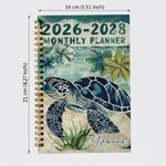 Personalized Cute Summer Turtle Name 2026-2028 Spiral Planner Notebook with Monthly Planner Pages Birthday Christmas Gift for Family Friends