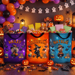 Personalised 3D-Effect Artwork Cartoon Halloween Character LED Light Bucket Bag with Name Trick or Treat Activity Halloween Party Gift for Girl