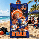 Personalised Cartoon Basketball Character Photo Oversized Quick Dry Beach Towel with Name and Number Beach Party Birthday Gift for Basketball Lovers