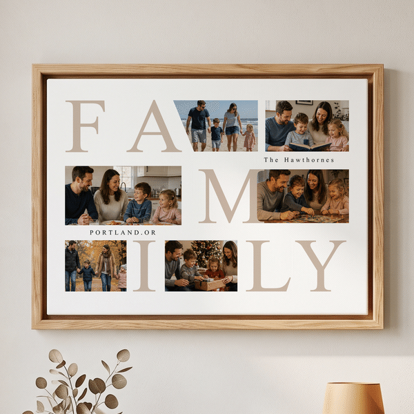 Personalized 6 Family Photos Collage Canvas Prints with Text and Address Living Room Decor Ship from USA Birthday Housewarming Gift for Family