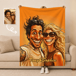 Personalized Exaggerated Comic Photo Soft Throw Blanket with Text Home Decor Birthday Anniversary Gift for Couple Family Friends