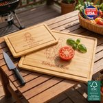 Personalized Line Art Photo Design FSC Bamboo Charcuterie Cutting Board with Text and Juice Groove Made in USA Wedding Gift for Couple Family