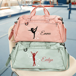 Personalised Multicolour Gymnast Silhouette Travel Duffel Bag with Name and Shoes Compartment Daily Training Travel Gift for Gymnasts Athletes