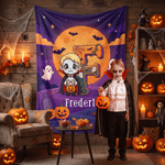 Personalized Halloween Cartoon Character Photo Soft Throw Blanket with Name and Initial Home Decor Halloween Party Gift for Kids