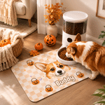 Personalised Watercolor Pumpkin Pet Portrait Photo Food Mat with Name Home Decor Trick-or-Treat Halloween Gift for Pet Owners