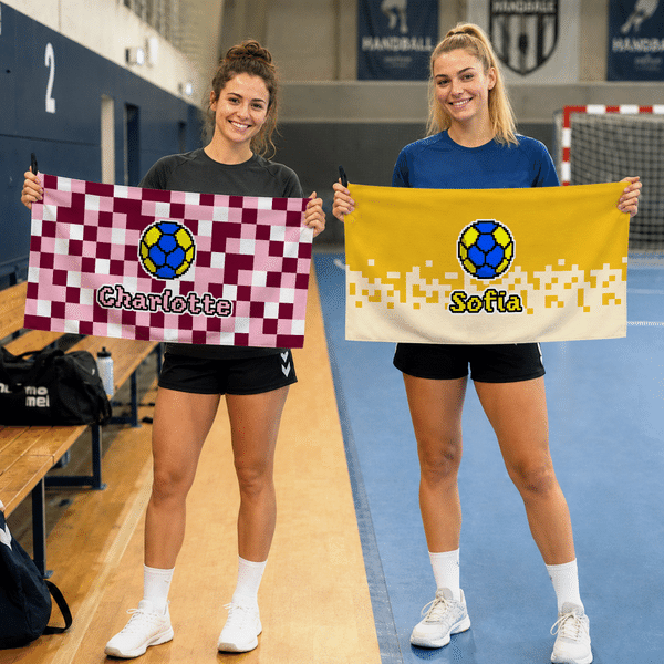 Personalised Multicolour Pixel Style Ball-Themed Quick Dry Sports Towel with Name and Langarden Gym Training Game Day Gift for Sports Lovers