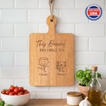 Personalized Simple Line Drawing Pattern Wooden Bamboo Reversible Cheese Charcuterie Cutting Board with Grip Made in USA Birthday Gift for Family