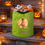 Personalized 3D-Effect Artwork Halloween Witch Ghost Vampire LED Light Bucket Bag with Name Trick or Treat Halloween Party Gift for Boys Girls