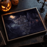 Personalised Halloween Haunted House Canvas Prints with Family Surname and 2-8 Names Living Room Decor Ship from USA Halloween Gift for Family