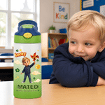 Personalized Lucky Windmill 3D-Effect Artwork Cartoon Character 12 oz Insulated Water Bottle with Name Back to School Birthday Gift for Kid
