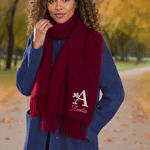 Personalised Mother of Pearl Effect Birth Flower & Initial Soft Warm Tassel Scarf Shawl with Name Winter Accessory Christmas Gift for Women