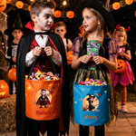 Personalized 3D-Effect Artwork Halloween Witch Ghost Vampire LED Light Bucket Bag with Name Trick or Treat Halloween Party Gift for Boys Girls