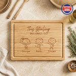 Personalized Simple Line Drawing Name FSC Bamboo Charcuterie Cutting Board with Title and Juice Groove Made in USA Father's Gift for Family Father