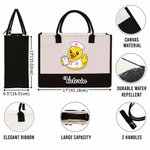 Personalized Cute Yellow Duck Large Capacity Tote Bag Portable Makeup Bag with Name Birthday Anniversary Gift for Girlfriend Sister Girl