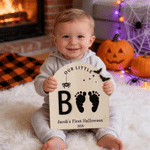 Personalised Ghost Bat Wooden DIY Footprint Art Sign with Name and Year Baby's First Halloween Gift for Baby New Parent