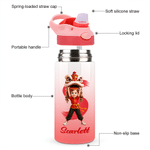 Personalised 3D-Effect Artwork Cartoon Chinese Lion Dance 12 oz Insulated Water Bottle  with Silicone Straw Photo and Name Back to School Gift for Kid