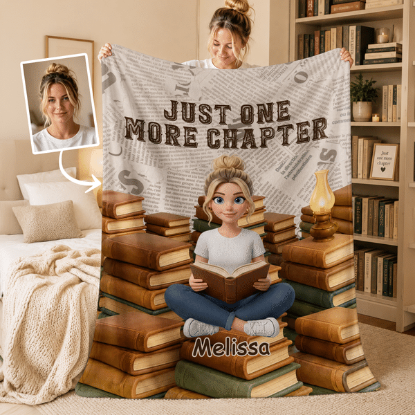 Personalized Book Reading Character Photo Soft Throw Blanket with Name and Title Home Decor Living Room Birthday Gift for Bookworm Book lover