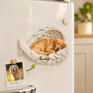 Aimant de réfrigérateur personnalisé en forme d'aile avec photo de votre animal et son nom – Décoration d'intérieur, usage quotidien, cadeau d'anniversaire, souvenir ou condoléances pour les amoureux 