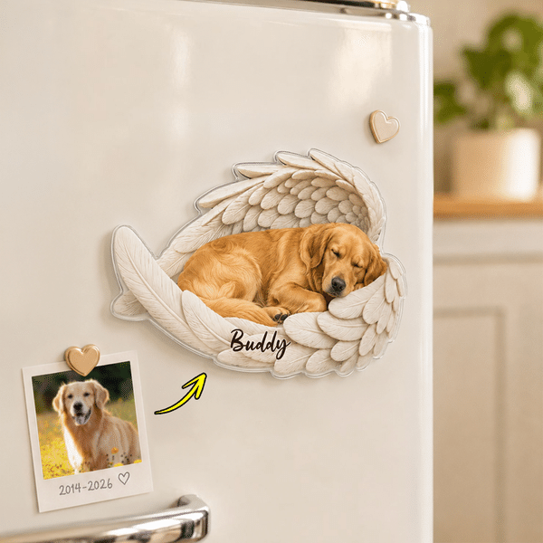 Personalized Pet Photo Wing Shape Fridge Magnet with Name Home Decoration Daily Use Birthday Memorial Sympathy Gift for Pet Lovers Pet Owners