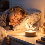 Personalised Cute Cartoon Animal Moon Acrylic LED Night Light with Name and Wooden Base Bedside Decor Birthday Gift for Kids New Parents
