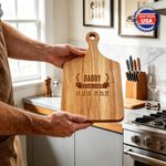 Personalized Identity Established Date Wooden Charcuterie Cutting Board with Grip Daily Use Made in USA Father's Day Gift for Dad Grandpa