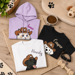 Personalised Multicolour Embroidered Pet Cowboy Hat Avatar Photo T-shirt Sweatshirt Hoodie with Name Pet Party Birthday Gift for Pet Lovers