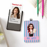 Personalised Colourful Stripe 3D-Effect Artwork ID Card Badge Holder with Title and Surname Teacher's Day Appreciation Gift for Teachers