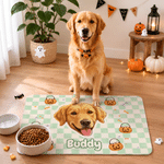 Personalised Watercolor Pumpkin Pet Portrait Photo Food Mat with Name Home Decor Trick-or-Treat Halloween Gift for Pet Owners