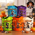 Personalised 3D-Effect Artwork Cartoon Halloween Character LED Light Bucket Bag with Name Trick or Treat Activity Halloween Party Gift for Girl