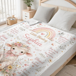 Personalised Flower Lamb Christian Blessing Quotes Soft Warm Throw Blanket with Name Room Decor Baby Shower Baptism Gift for Kid Newborn