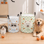 Personalized Pet Avatar Grid Large Capacity Laundry Storage Basket with Name Room Decor Halloween Gift for Pet Owner