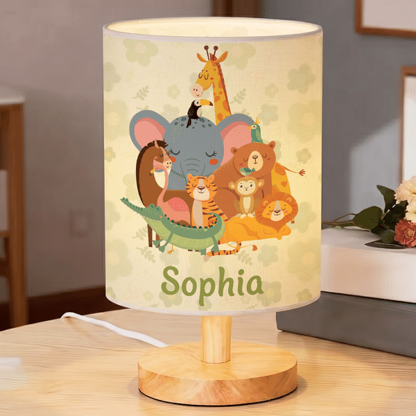 Personalized Cute Cartoon Animal Linen Table Lamp with Name Home Decor Birthday Gift for Kids Friends