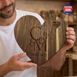 Personalized Engraved Initials Heart Walnut Cutting Board with Cheese Fork and Spreader Ship from USA Housewarming Wedding Gift for Newlyweds Couples