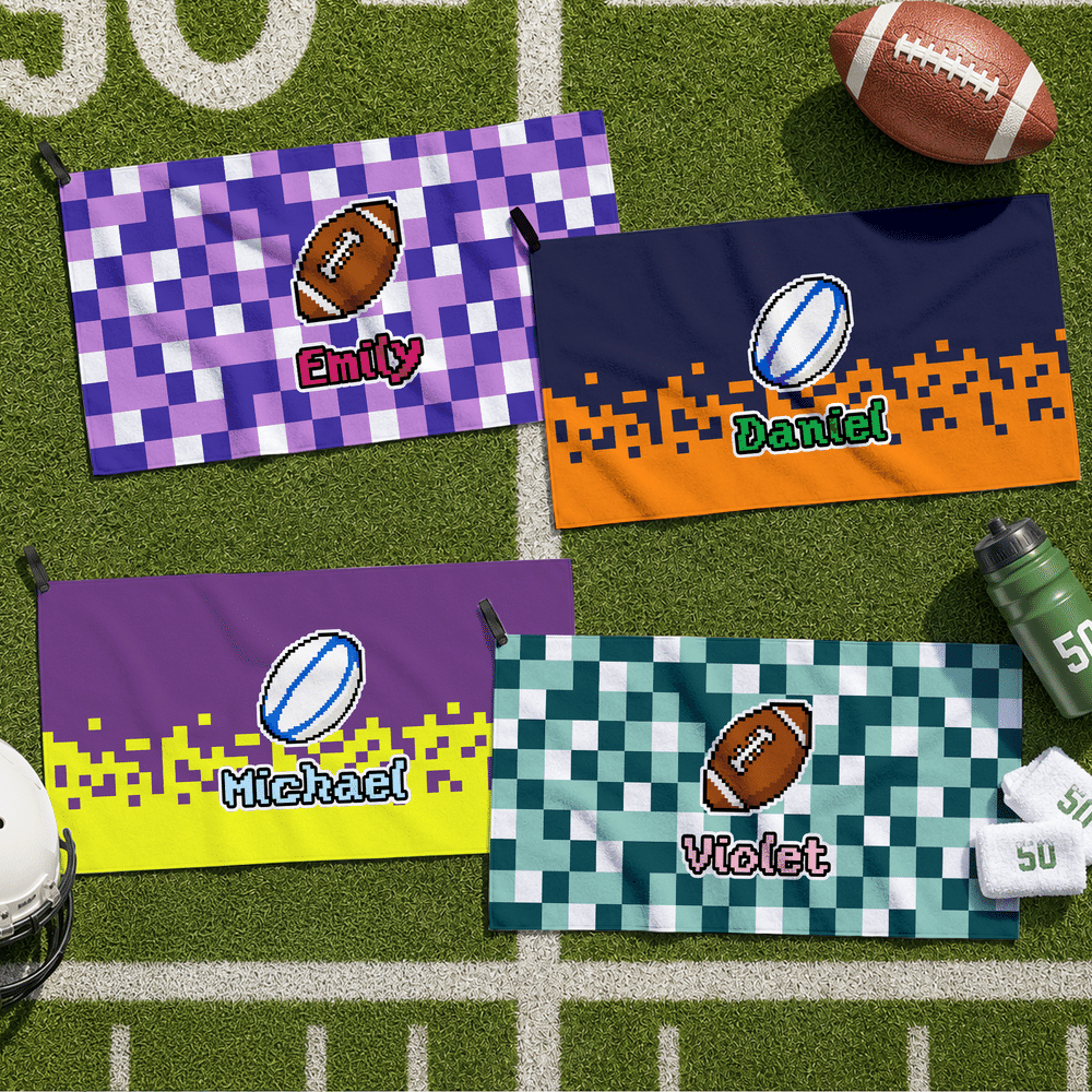 Personalised Multicolour Pixel Style Ball-Themed Quick Dry Sports Towel with Name and Langarden Gym Training Game Day Gift for Sports Lovers 8