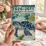 Personalized Cute Summer Turtle Name 2026-2028 Spiral Planner Notebook with Monthly Planner Pages Birthday Christmas Gift for Family Friends
