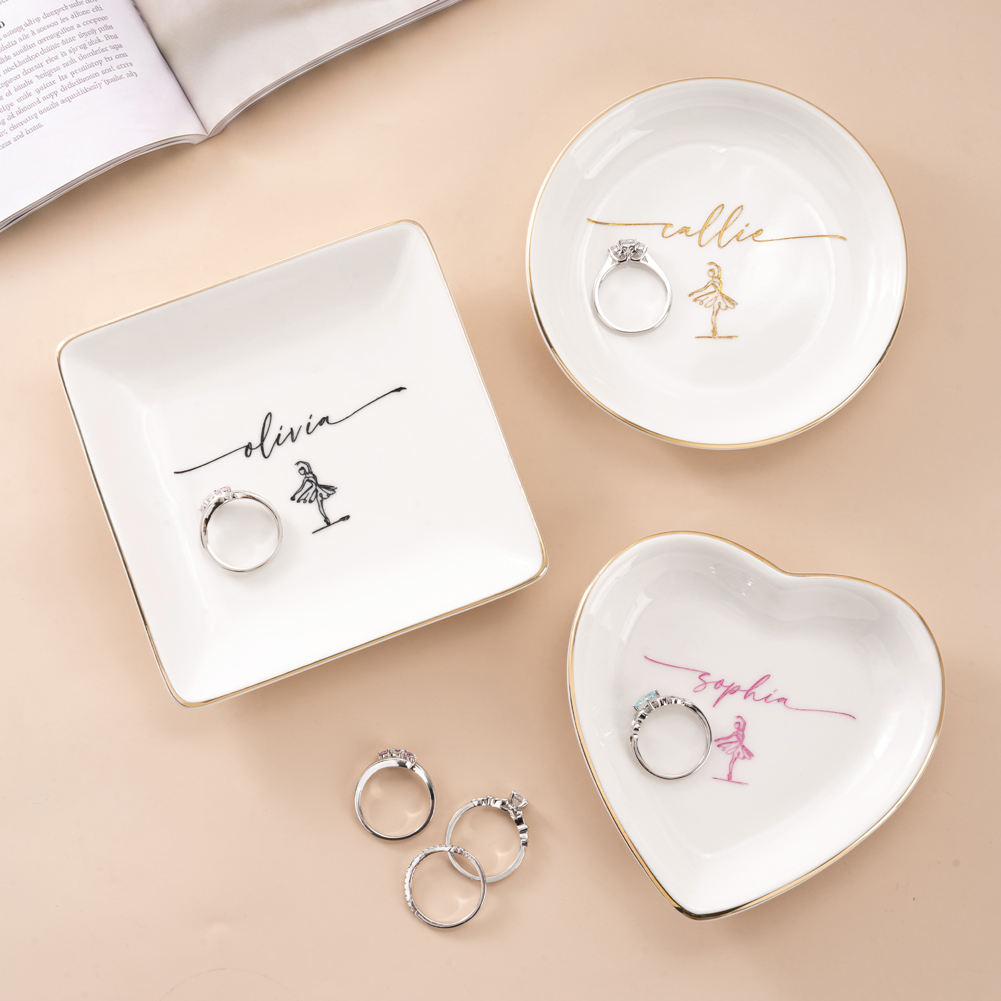 Personalisierte Keramik-Schmuckschale mit Ballerina-Motiv und Namensgravur – Geschenk zum Geburtstag, zur Hochzeit oder zum Hochzeitstag für Ballettliebhaber