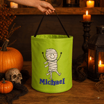 Personalized Cute Halloween Cartoon Kid Character LED Light Bucket Bag with Name Trick or Treat Halloween Party Gift for Boys Girls