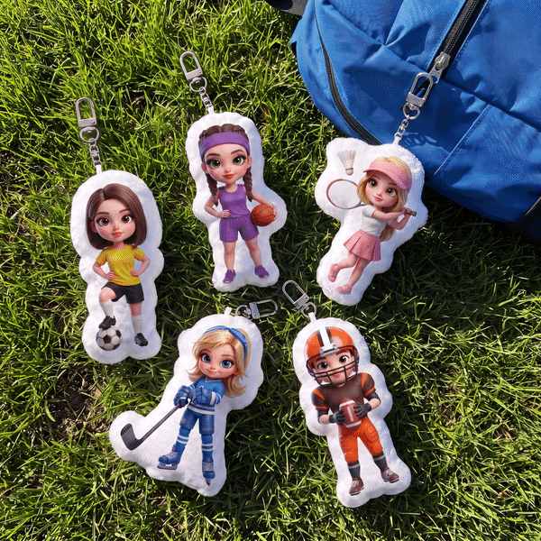 Personalised Cartoon Sports 3D-Style Character Artwork Plush Photo Keyring Bag Charm Birthday Anniversary Gift for Sports Lover