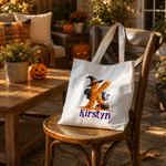 Personalised Halloween Theme Spooky Initial Canvas Bag with Name Halloween Party Trick or Treat Activity Gift for Boys Girls