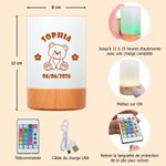 Veilleuse animal personnalisée avec nom et motif - LED tactile et réglable pour une douce lueur nocturne - Cadeau d'anniversaire pour enfants