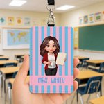 Personalised Colourful Stripe 3D-Effect Artwork ID Card Badge Holder with Title and Surname Teacher's Day Appreciation Gift for Teachers