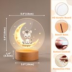 Personalised Cute Cartoon Animal Moon Acrylic LED Night Light with Name and Wooden Base Bedside Decor Birthday Gift for Kids New Parents