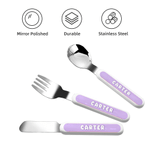 Personalised 3D-Style Cartoon Character Artwork Photo Knife Fork Spoon Three-Piece Set with Name and Initial Back to School Birthday Gift for Children
