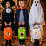 Personalized 3D-Effect Artwork Halloween Witch Ghost Vampire LED Light Bucket Bag with Name Trick or Treat Halloween Party Gift for Boys Girls